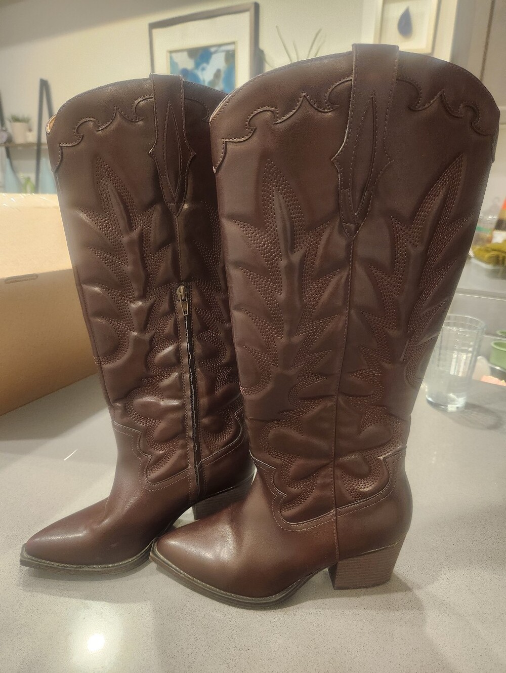 Crown Vintage Women's Tall Western Heeled Boots in Burgundy Cowboy Ladies Boots